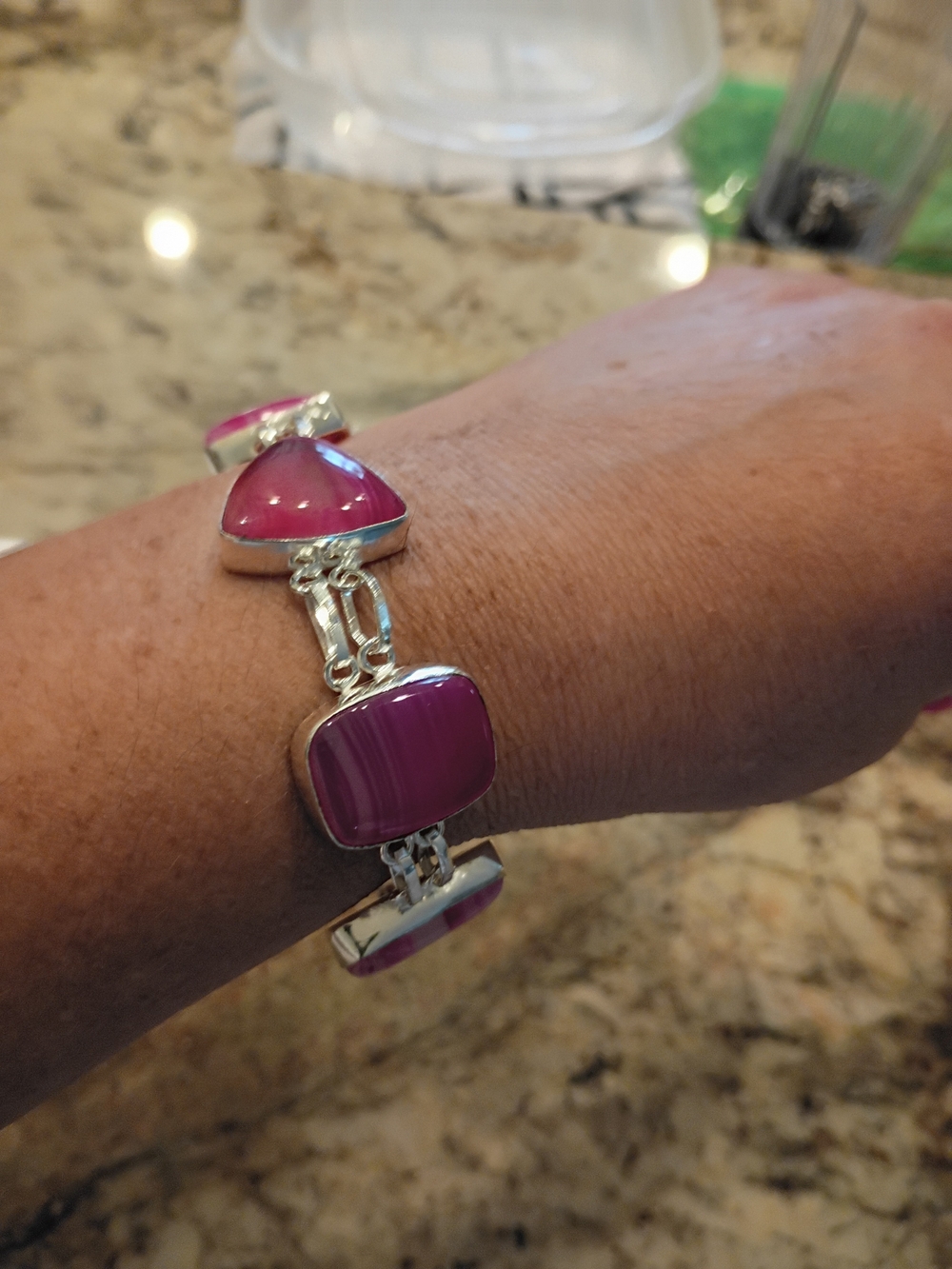 Pink Agate Statement Bracelet Really Beautiful Patterns In Stones! - Picture 3 of 7